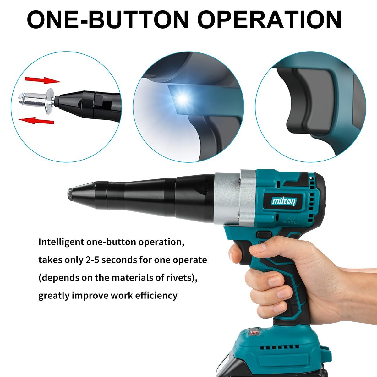 Vetoniittikone 18V akkukäyttöinen 3.2mm-4.8mm, Hiiliharjaton | Autotavara.com