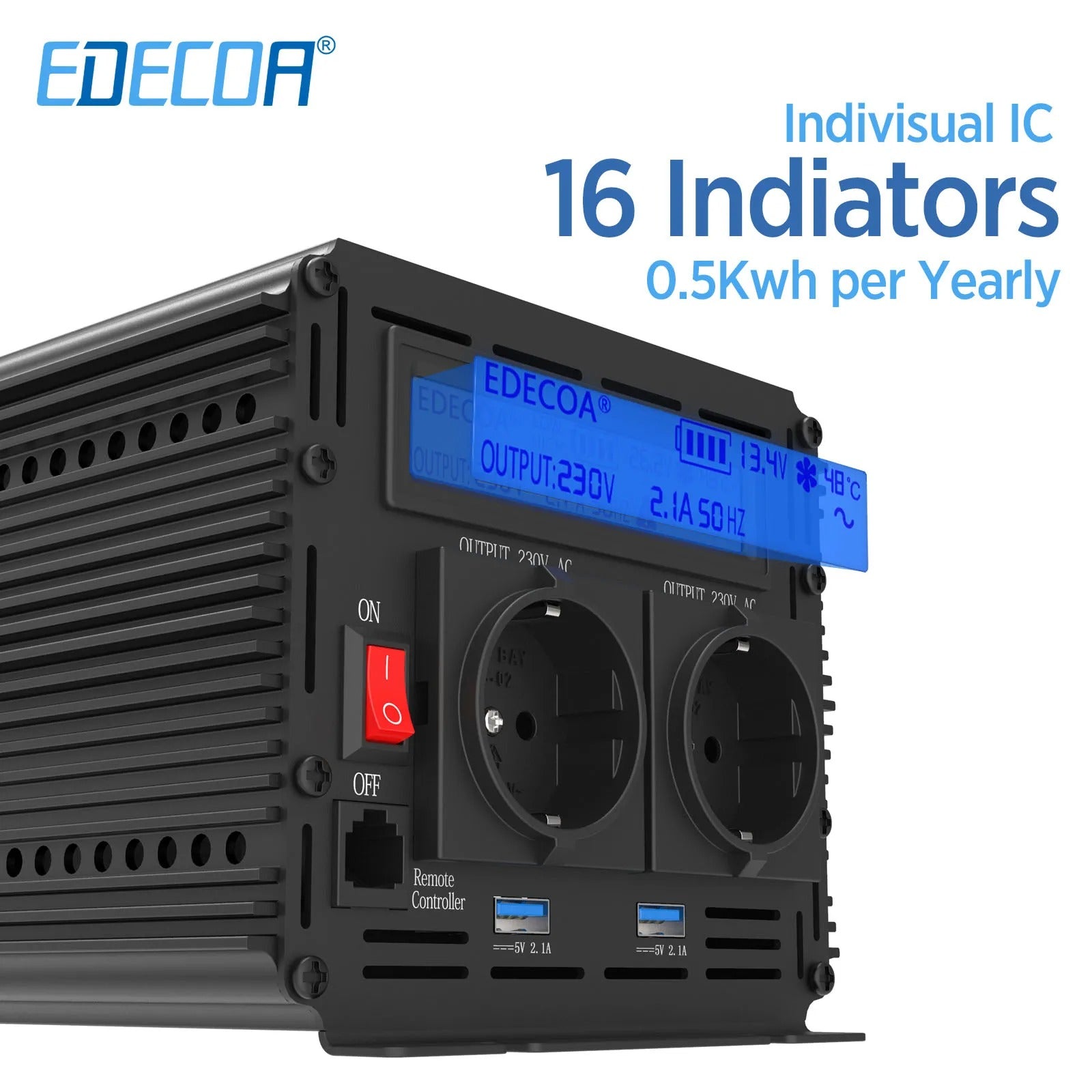 EDECOA 1000W/2000W pure sine wave inverter 12V