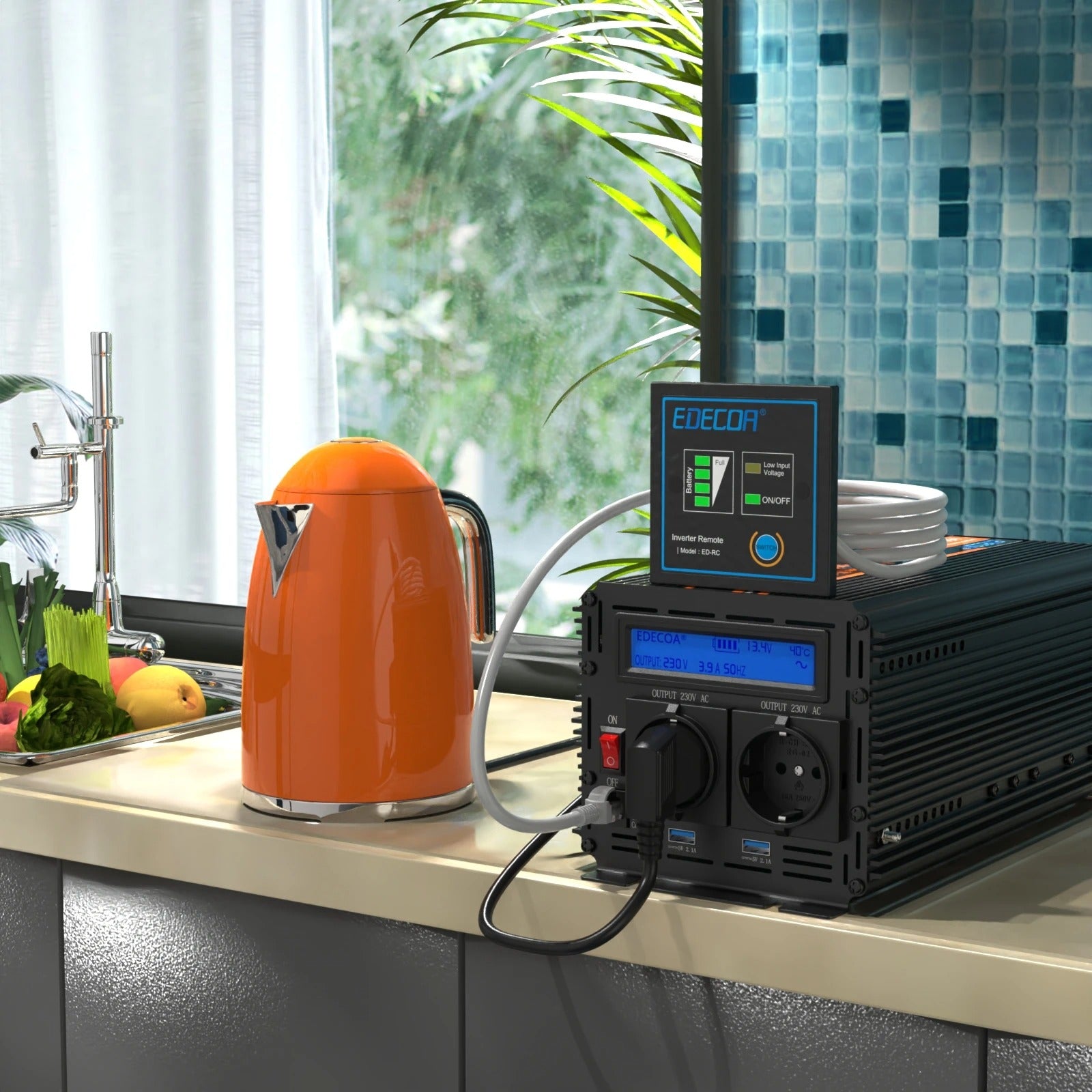 EDECOA 1000W/2000W pure sine wave inverter 12V