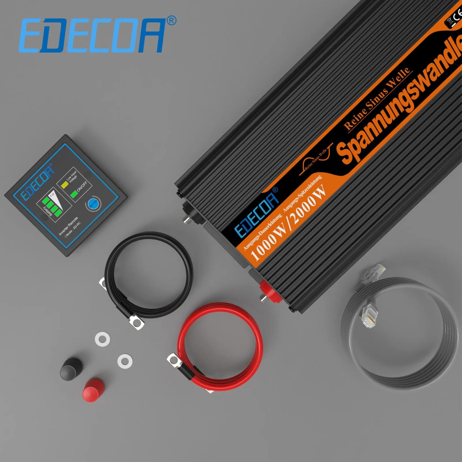 EDECOA 1000W/2000W pure sine wave inverter 12V