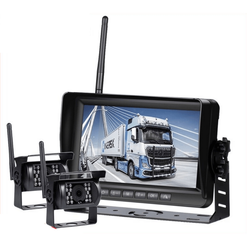 Langaton peruutuskamerasarja HD-näytöllä ja HD-kameroilla.